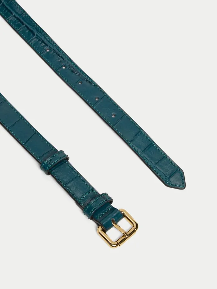 Jigsaw Belts Women Leather Croc Belt Blue