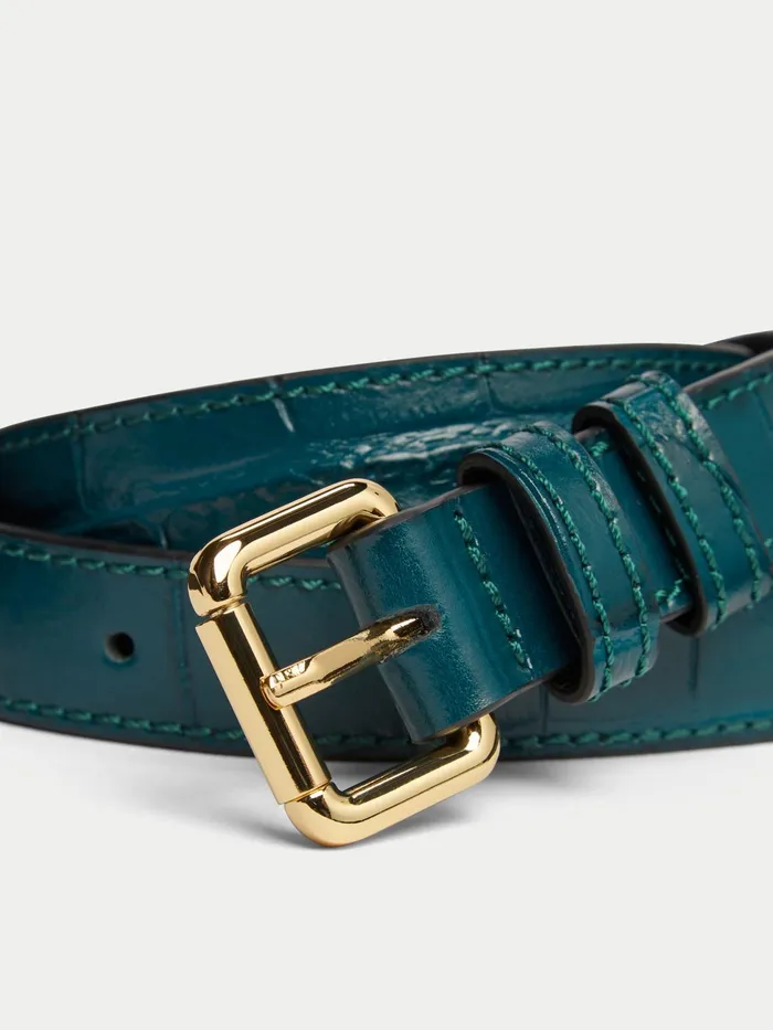 Jigsaw Belts Women Leather Croc Belt Blue