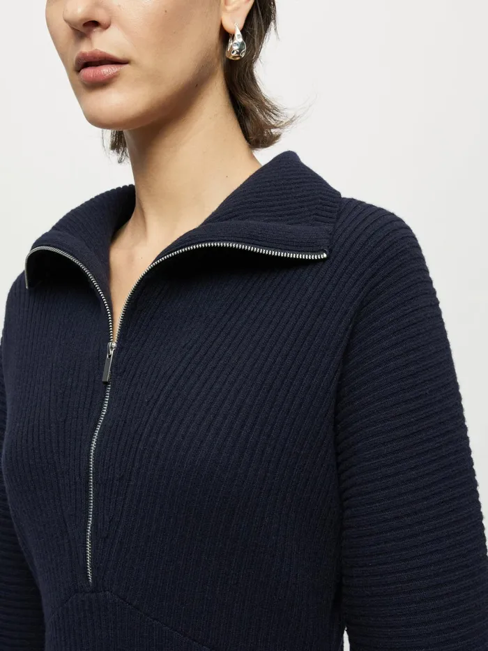 Jigsaw Dresses and Jumpsuits Women Merino Wool Zip Ribbed Dress Blue