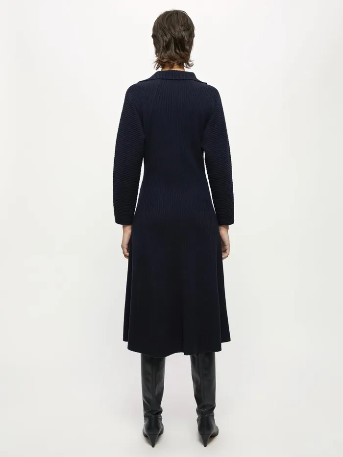 Jigsaw Dresses and Jumpsuits Women Merino Wool Zip Ribbed Dress Blue