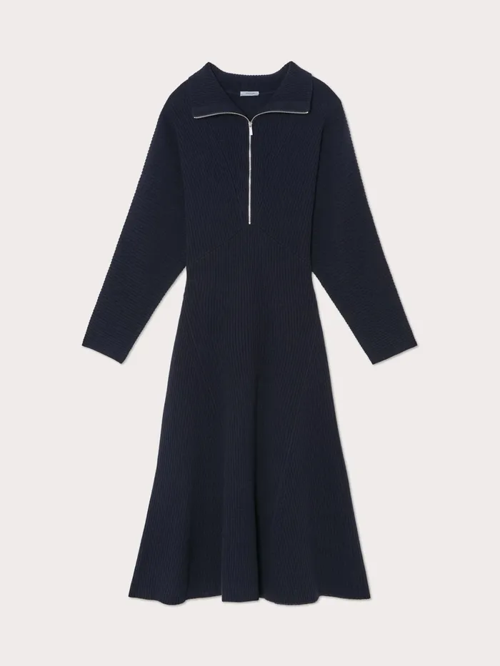 Jigsaw Dresses and Jumpsuits Women Merino Wool Zip Ribbed Dress Blue