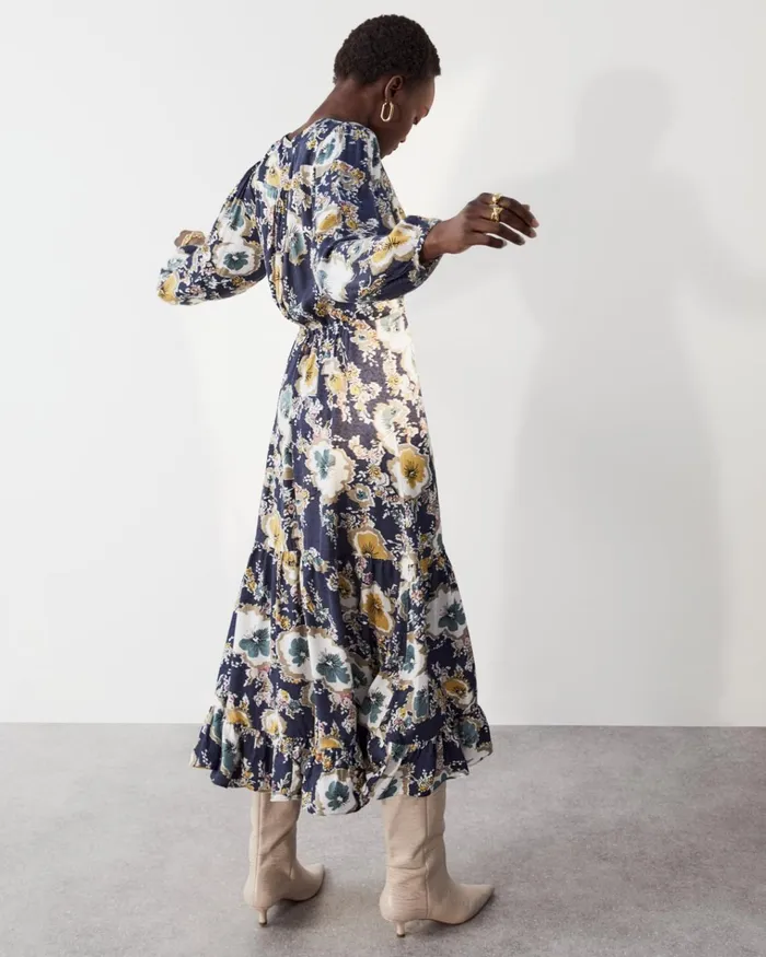 Jigsaw Dresses and Jumpsuits Women Vintage Floral Tiered Dress Blue