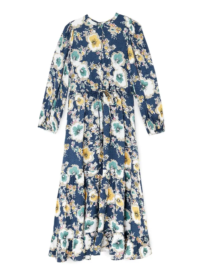 Jigsaw Dresses and Jumpsuits Women Vintage Floral Tiered Dress Blue