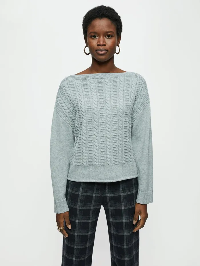 Jigsaw Knitwear and Cashmere Women Cable Knit Boat Neck Jumper Grey