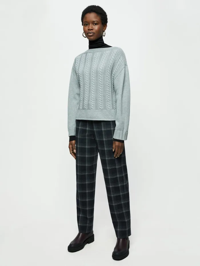 Jigsaw Knitwear and Cashmere Women Cable Knit Boat Neck Jumper Grey