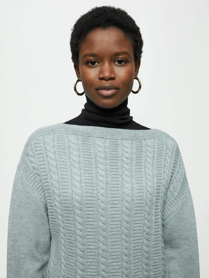 Jigsaw Knitwear and Cashmere Women Cable Knit Boat Neck Jumper Grey