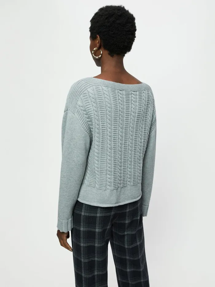 Jigsaw Knitwear and Cashmere Women Cable Knit Boat Neck Jumper Grey