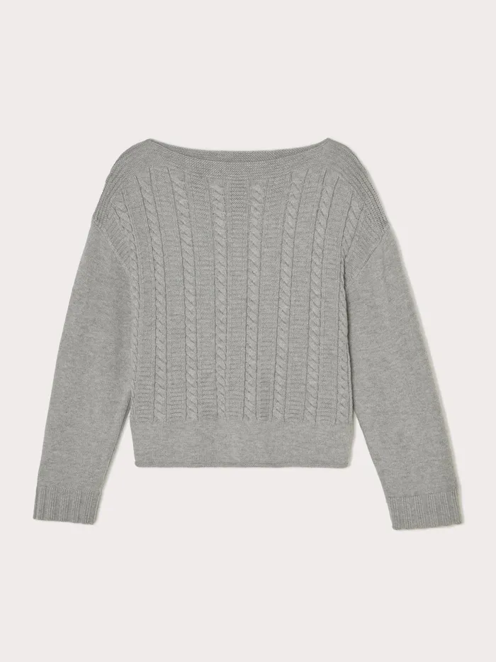 Jigsaw Knitwear and Cashmere Women Cable Knit Boat Neck Jumper Grey