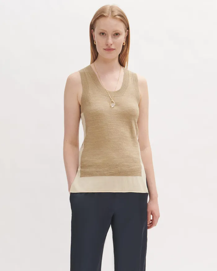 Jigsaw Knitwear and Cashmere Women Cotton Linen Side Split Tank Cream