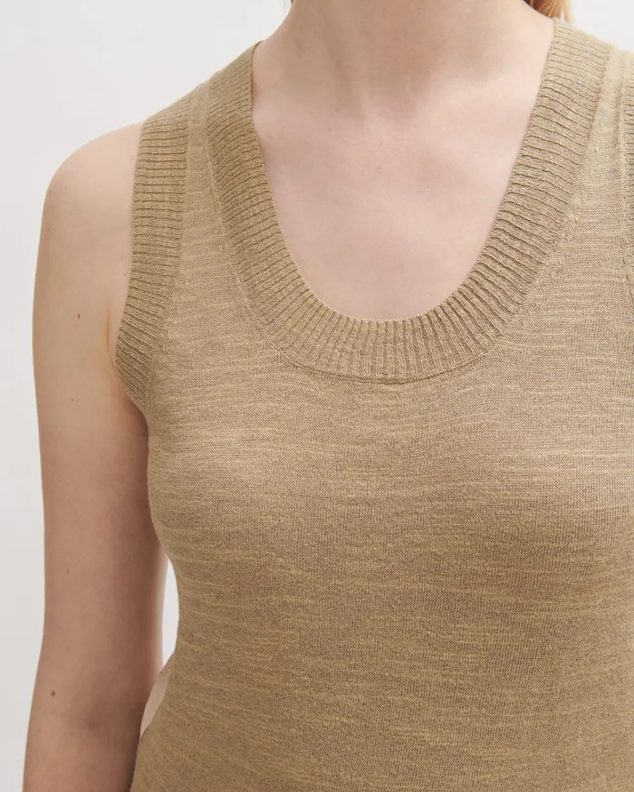 Jigsaw Knitwear and Cashmere Women Cotton Linen Side Split Tank Cream