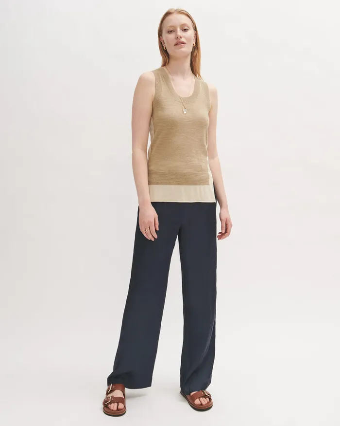 Jigsaw Knitwear and Cashmere Women Cotton Linen Side Split Tank Cream