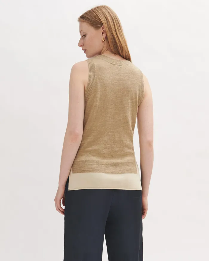 Jigsaw Knitwear and Cashmere Women Cotton Linen Side Split Tank Cream