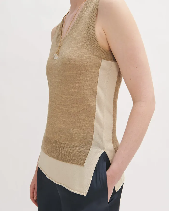 Jigsaw Knitwear and Cashmere Women Cotton Linen Side Split Tank Cream