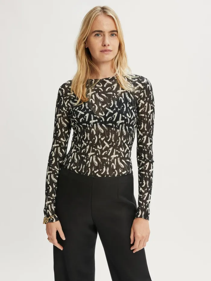 Jigsaw Knitwear and Cashmere Women Dash Print Plisse Jumper Black