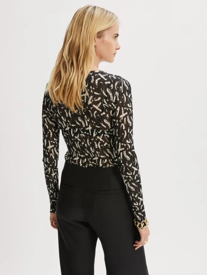 Jigsaw Knitwear and Cashmere Women Dash Print Plisse Jumper Black