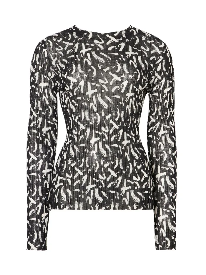Jigsaw Knitwear and Cashmere Women Dash Print Plisse Jumper Black