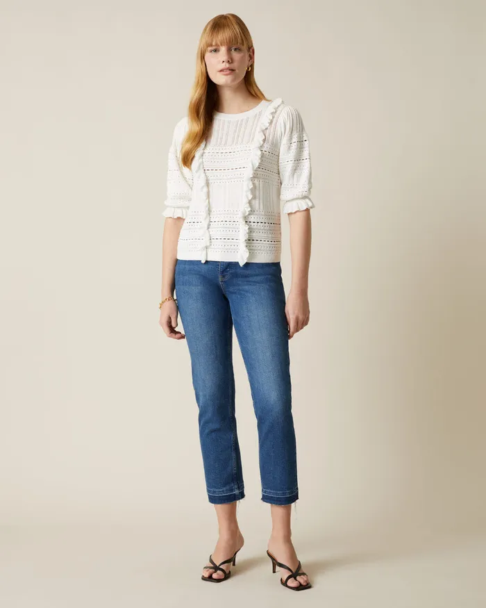 Jigsaw Knitwear and Cashmere Women Lace Frill Knit Jumper Cream