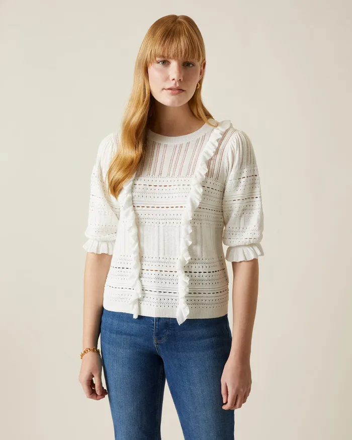 Jigsaw Knitwear and Cashmere Women Lace Frill Knit Jumper Cream