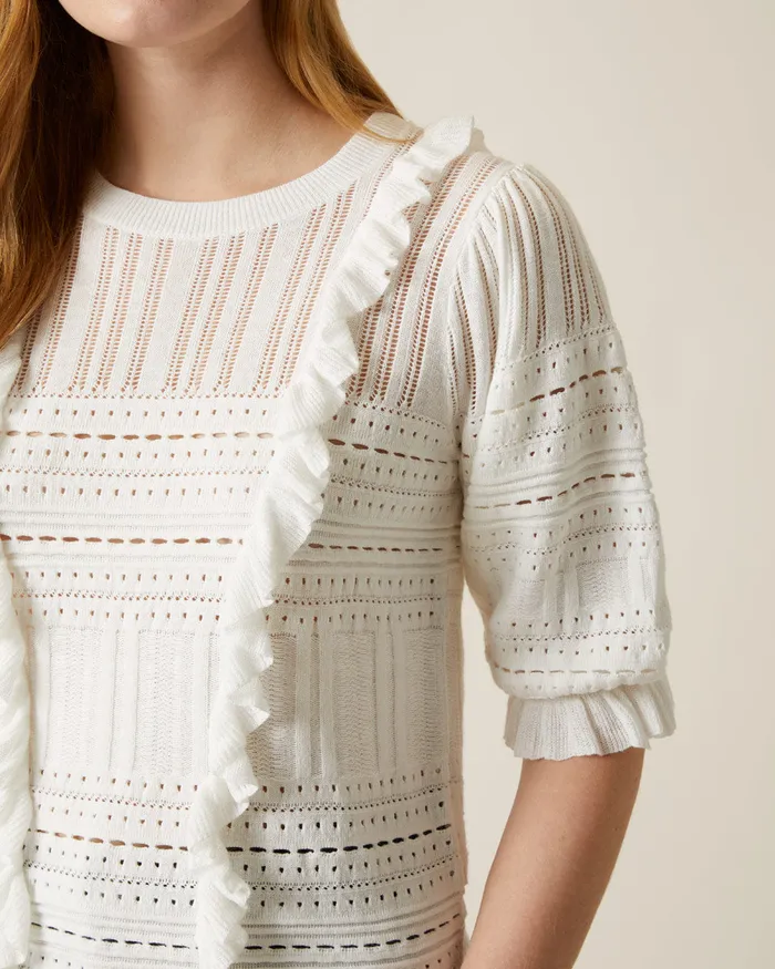 Jigsaw Knitwear and Cashmere Women Lace Frill Knit Jumper Cream