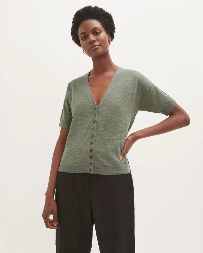 Jigsaw Knitwear and Cashmere Women Linen Cotton Cardigan Green