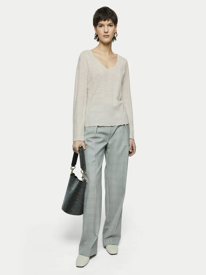Jigsaw Knitwear and Cashmere Women Linen Cotton Rib V Neck Jumper Cream