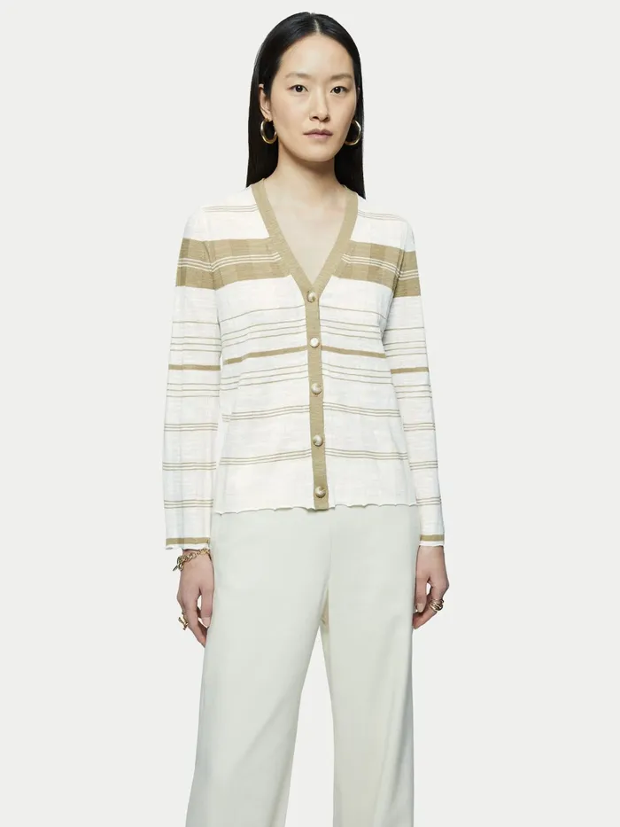 Jigsaw Knitwear and Cashmere Women Linen Cotton Stripe Cardigan Cream