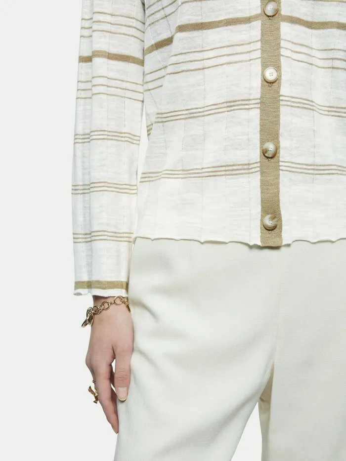 Jigsaw Knitwear and Cashmere Women Linen Cotton Stripe Cardigan Cream