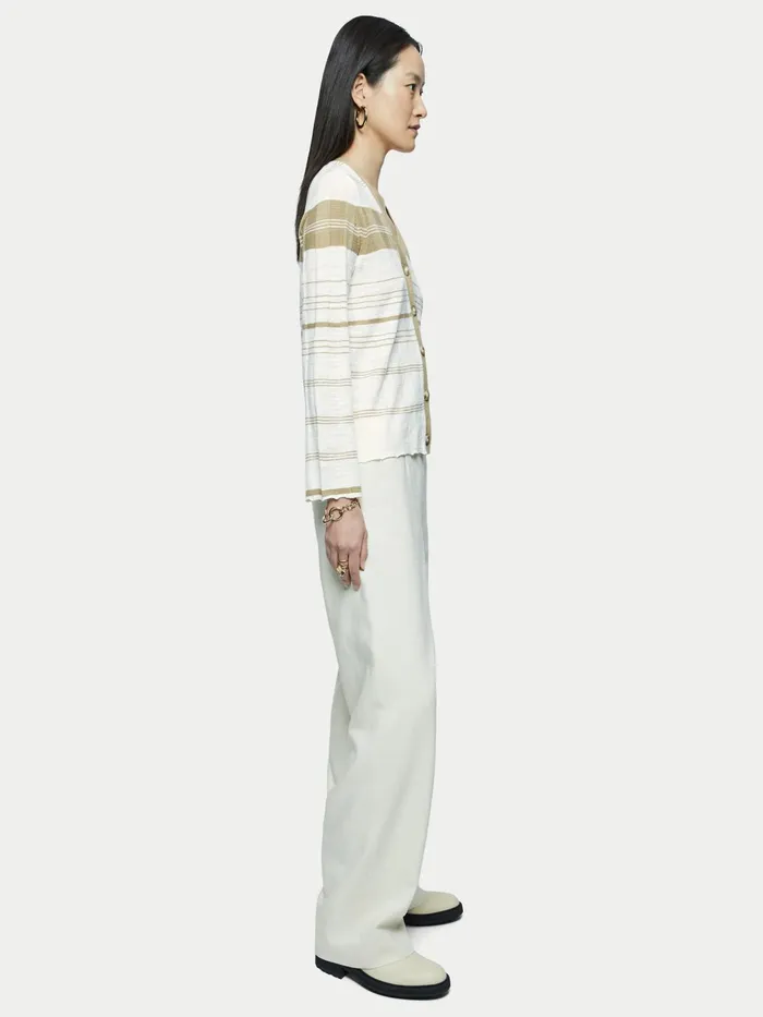 Jigsaw Knitwear and Cashmere Women Linen Cotton Stripe Cardigan Cream