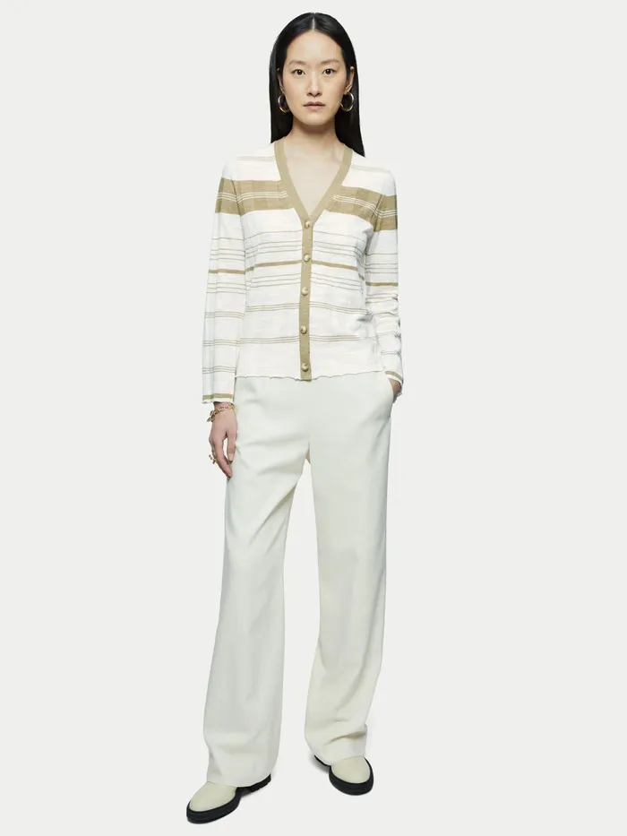 Jigsaw Knitwear and Cashmere Women Linen Cotton Stripe Cardigan Cream