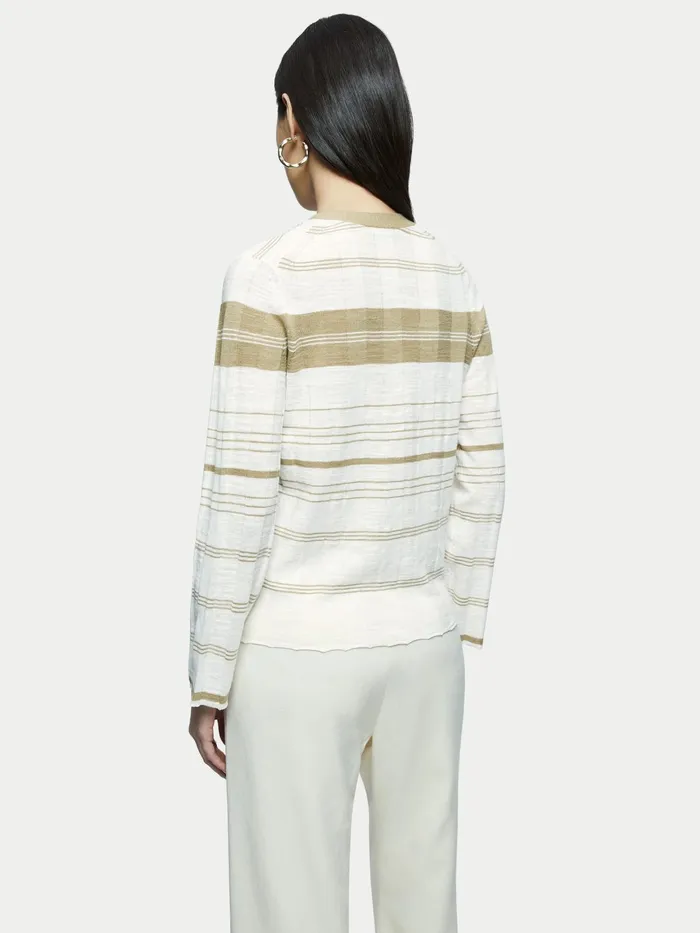 Jigsaw Knitwear and Cashmere Women Linen Cotton Stripe Cardigan Cream