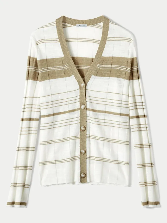 Jigsaw Knitwear and Cashmere Women Linen Cotton Stripe Cardigan Cream