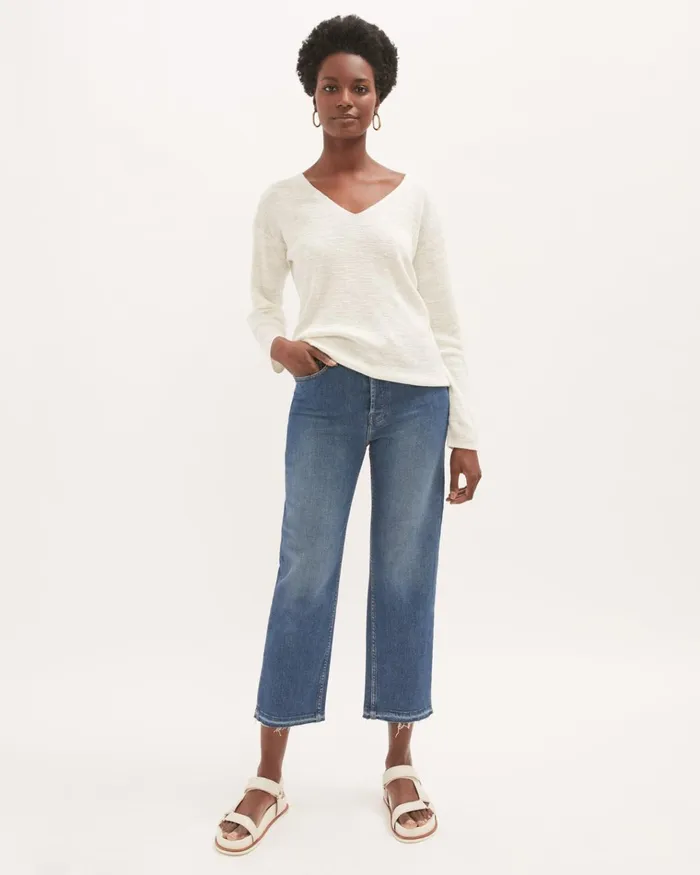 Jigsaw Knitwear and Cashmere Women Linen Cotton V Neck Jumper Cream