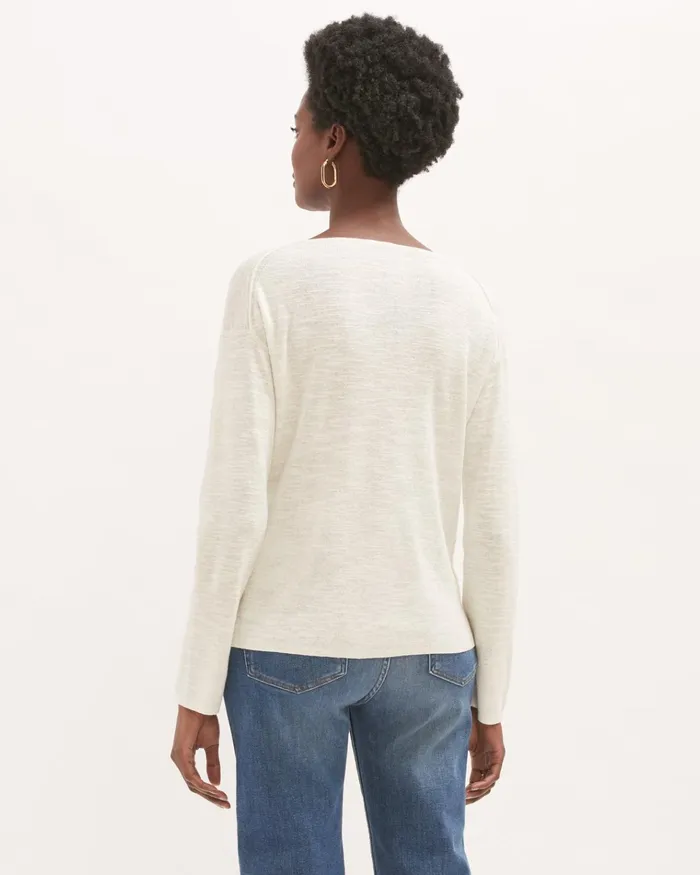 Jigsaw Knitwear and Cashmere Women Linen Cotton V Neck Jumper Cream