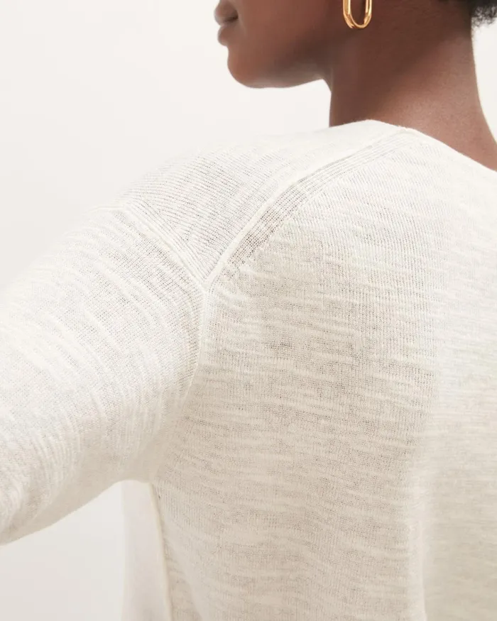 Jigsaw Knitwear and Cashmere Women Linen Cotton V Neck Jumper Cream