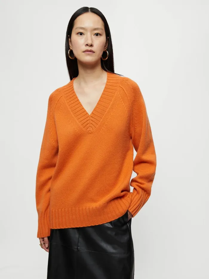 Jigsaw Knitwear and Cashmere Women Luxe V Neck Jumper Orange