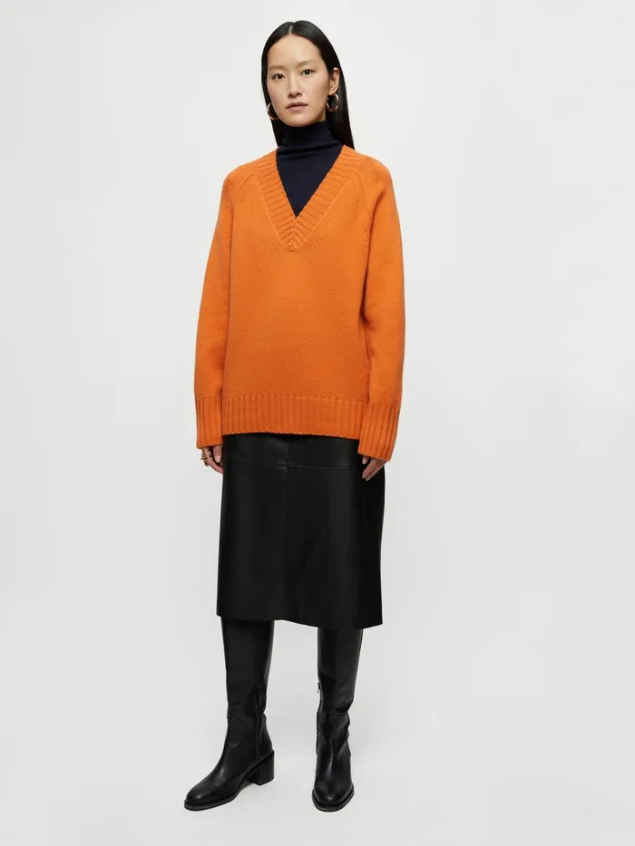 Jigsaw Knitwear and Cashmere Women Luxe V Neck Jumper Orange