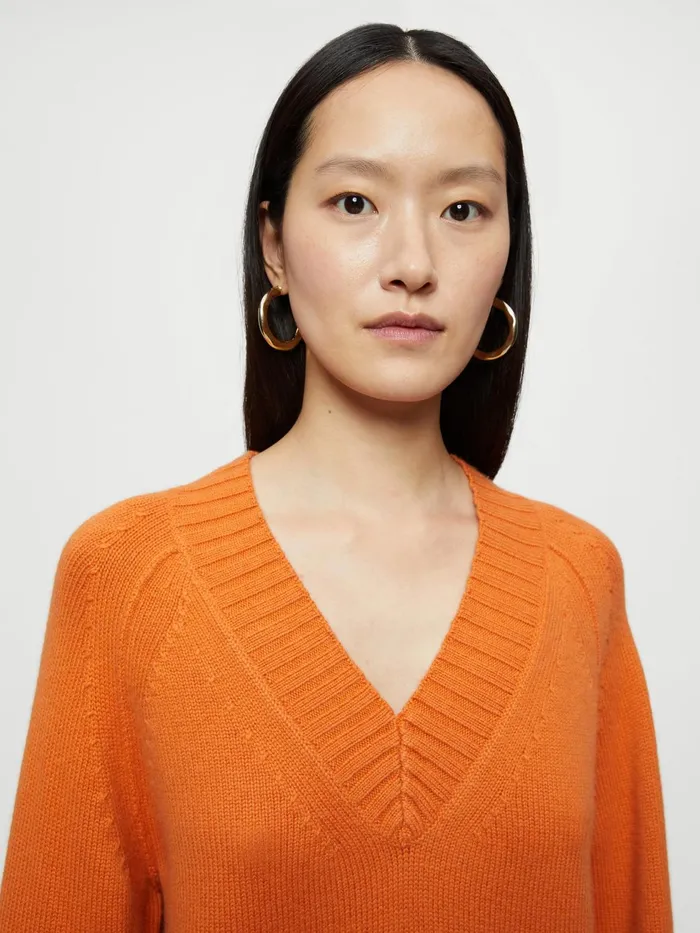 Jigsaw Knitwear and Cashmere Women Luxe V Neck Jumper Orange