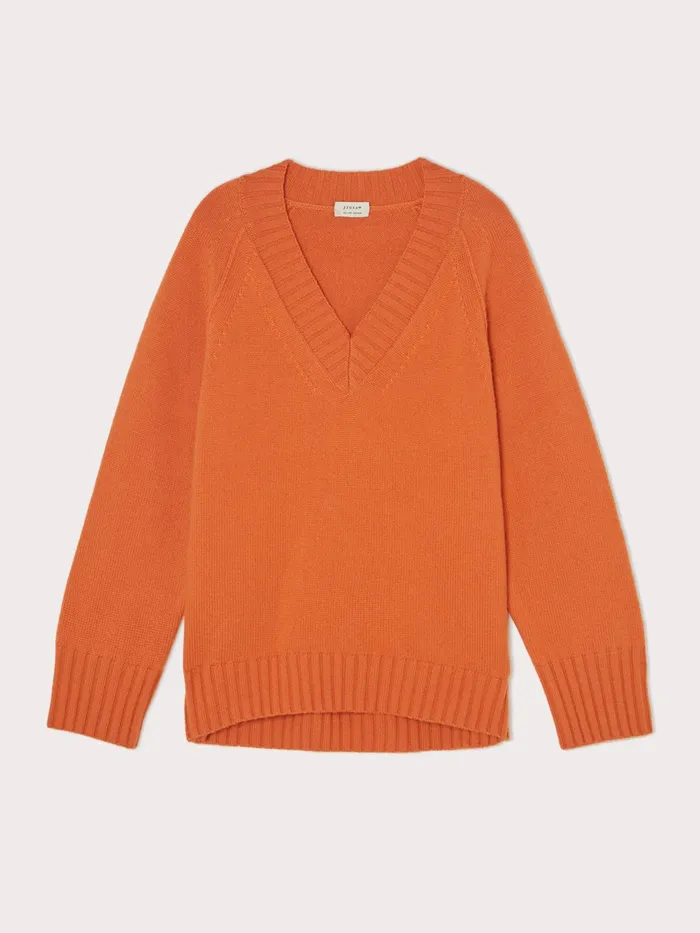 Jigsaw Knitwear and Cashmere Women Luxe V Neck Jumper Orange