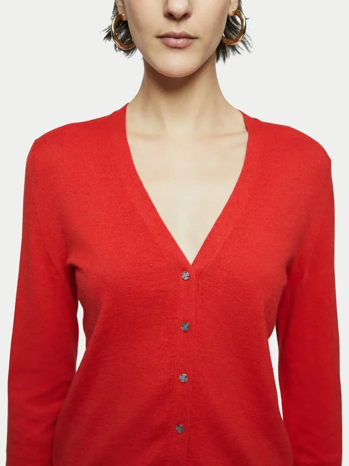 Jigsaw Knitwear and Cashmere Women Merino Cotton Shell Button Cardigan Red