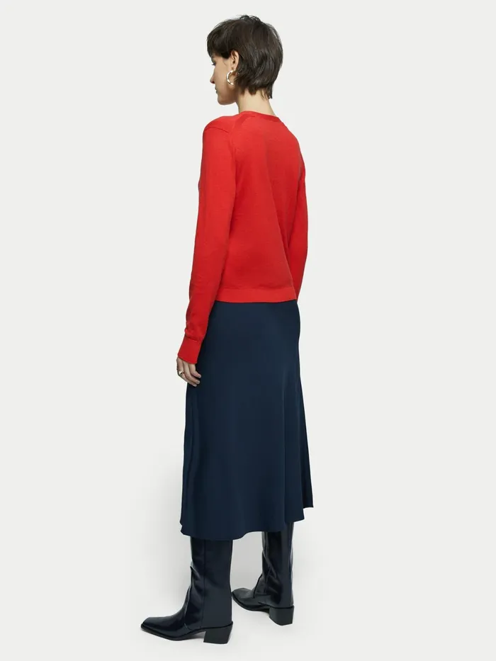 Jigsaw Knitwear and Cashmere Women Merino Cotton Shell Button Cardigan Red