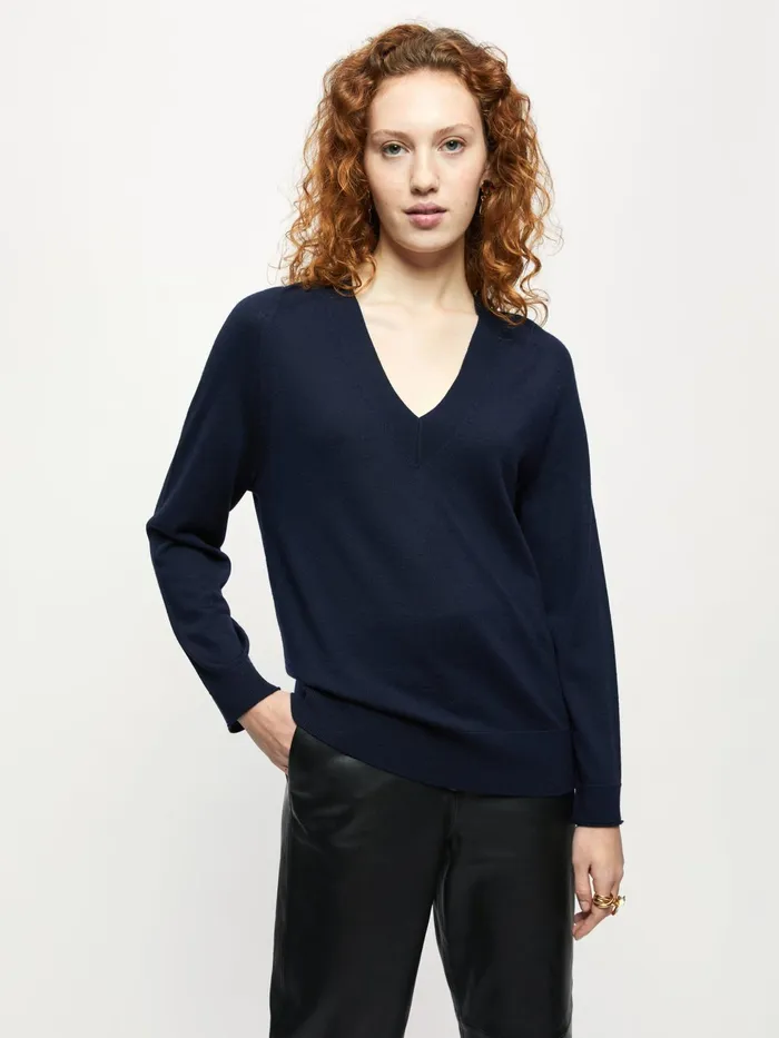 Jigsaw Knitwear and Cashmere Women Merino V Neck Slouchy Jumper Blue