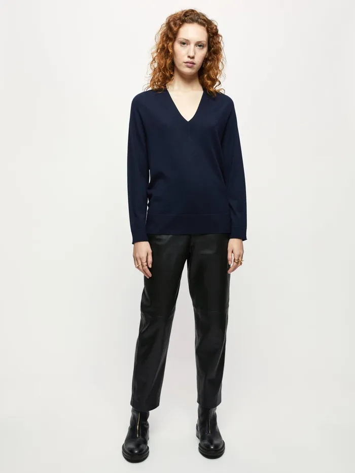 Jigsaw Knitwear and Cashmere Women Merino V Neck Slouchy Jumper Blue