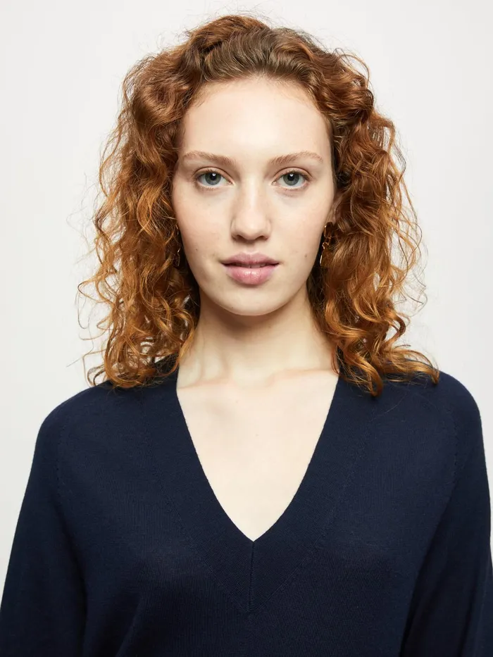 Jigsaw Knitwear and Cashmere Women Merino V Neck Slouchy Jumper Blue
