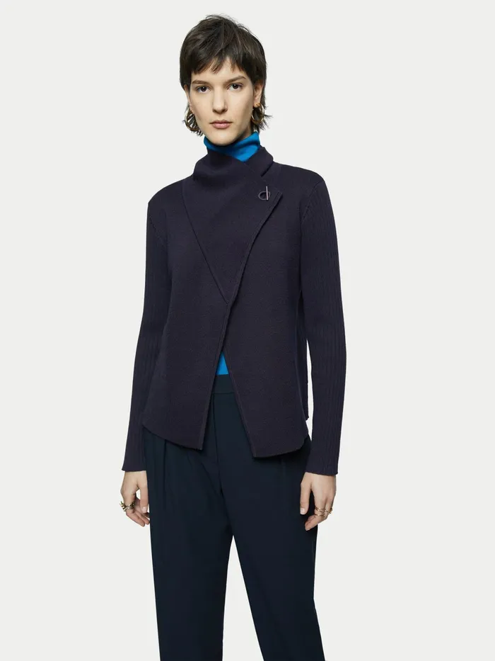 Jigsaw Knitwear and Cashmere Women Milano Ring Short Cardigan Blue