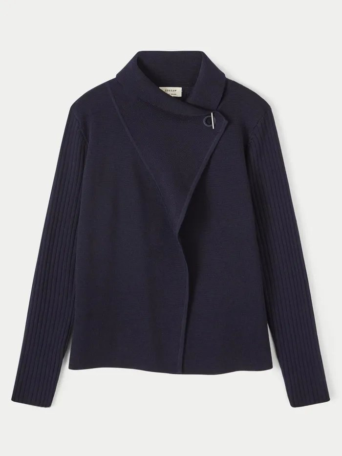 Jigsaw Knitwear and Cashmere Women Milano Ring Short Cardigan Blue