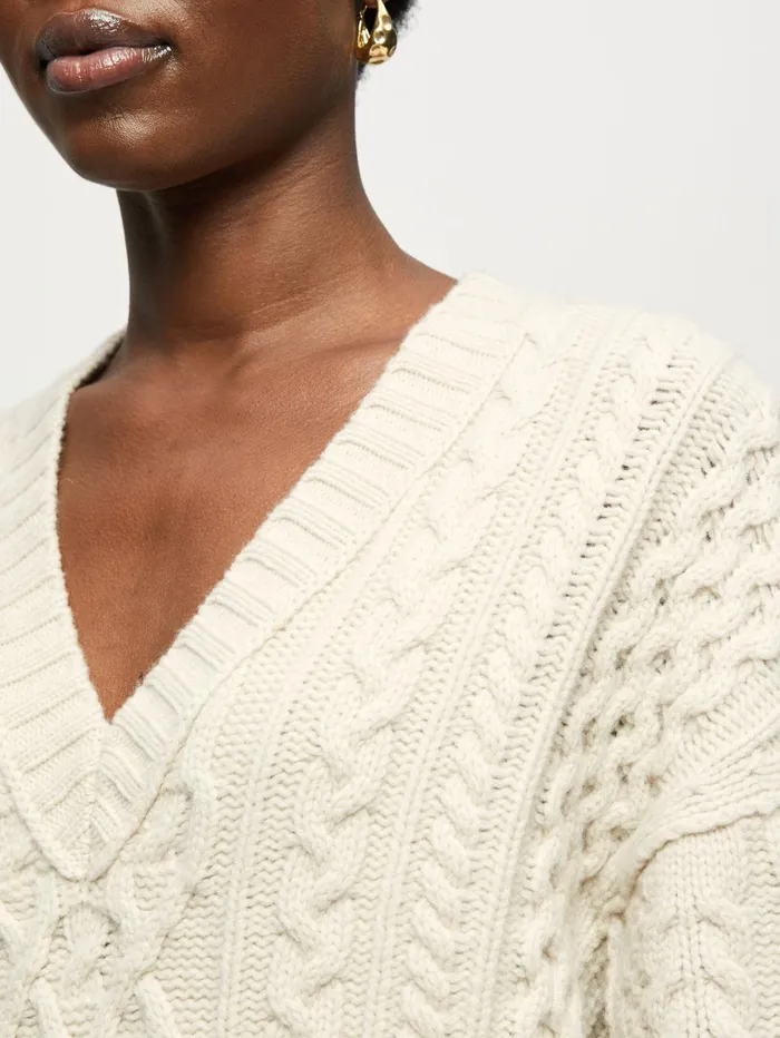 Jigsaw Knitwear and Cashmere Women Shannon Merino Cable V Jumper Cream