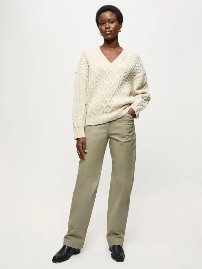Jigsaw Knitwear and Cashmere Women Shannon Merino Cable V Jumper Cream