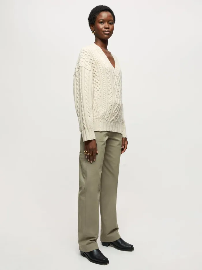 Jigsaw Knitwear and Cashmere Women Shannon Merino Cable V Jumper Cream