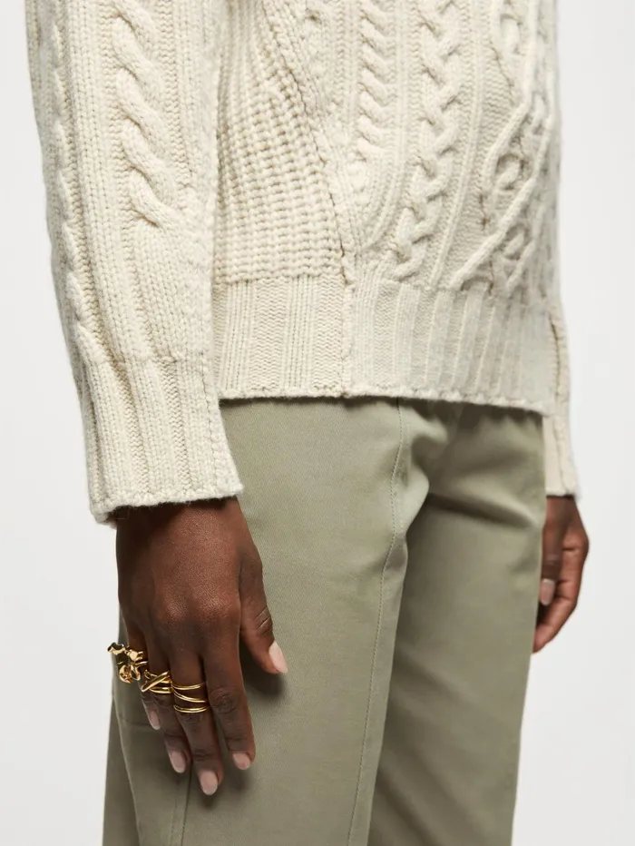 Jigsaw Knitwear and Cashmere Women Shannon Merino Cable V Jumper Cream