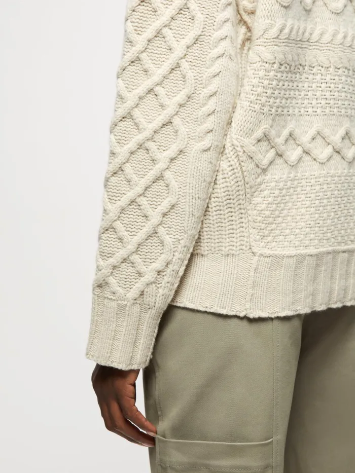 Jigsaw Knitwear and Cashmere Women Shannon Merino Cable V Jumper Cream